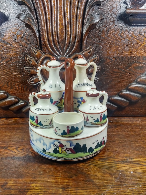 Sea / Sail Boat Condiment / Cruet Set Made in Japan Excellent Condition - Great Gift Idea