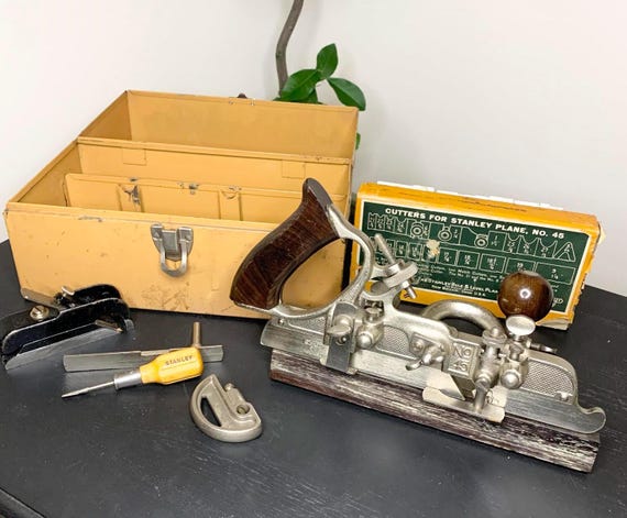 Vintage Stanley 45 Combined Plow and Beading Plane with Cutters and in Original Tin Box - Fixed Shipping Cost