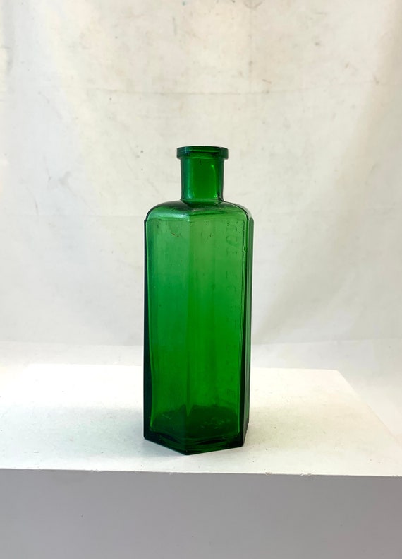 Vintage Green Glass Poison Bottle - 7"