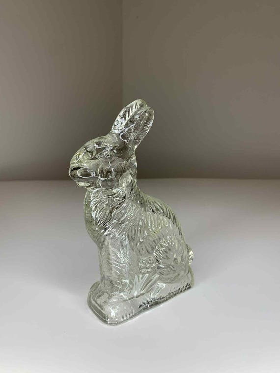 Vintage J.H Millstein Clear Glass Easter Bunny Rabbit Candy Holder Jeannette PA