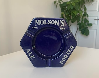Cendrier vintage Molson's Porter Beer Ale en porcelaine émaillée bleu