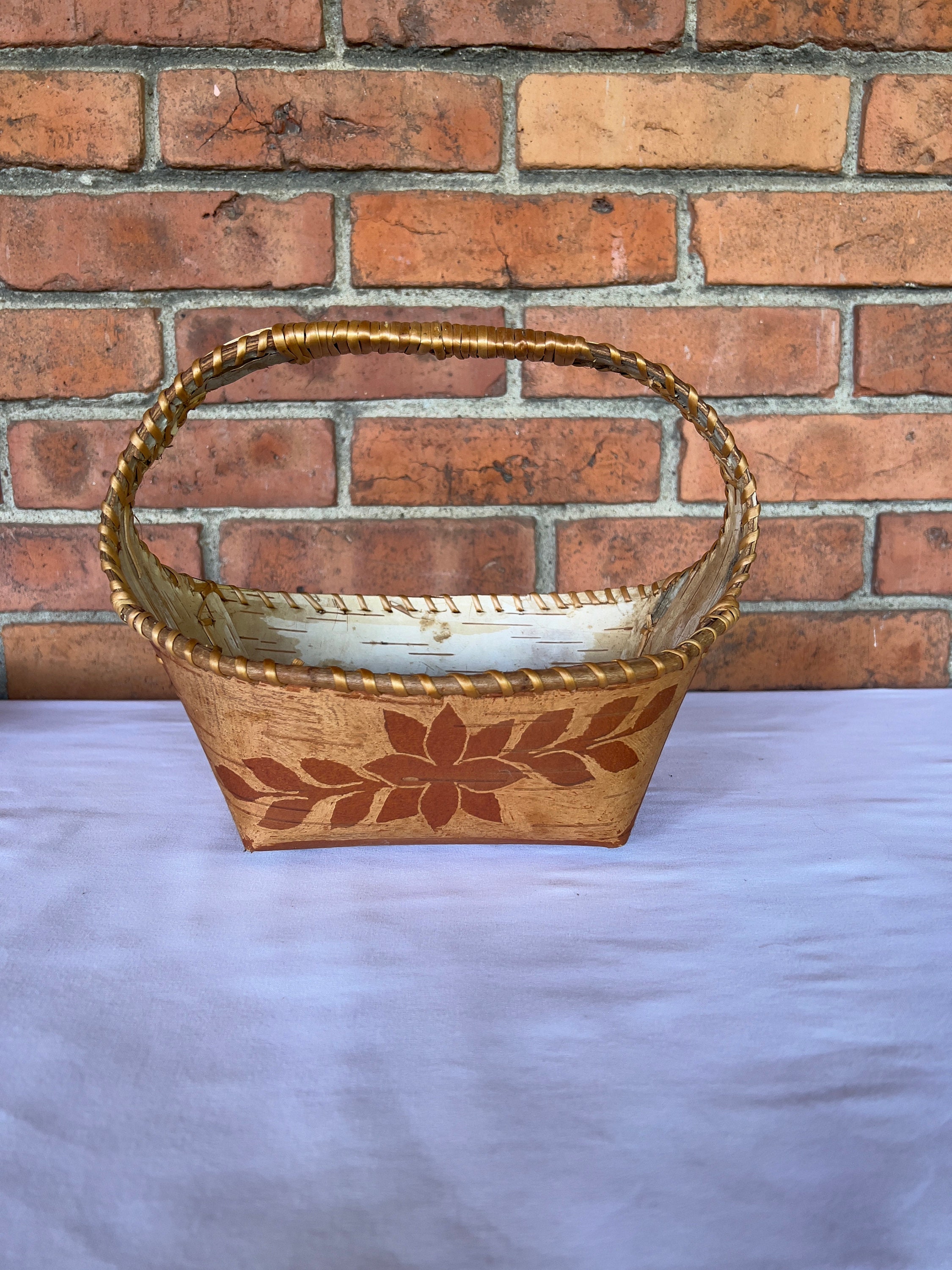 Canadian Indigenous Birch Bark Basket With Flower Pattern Etsy