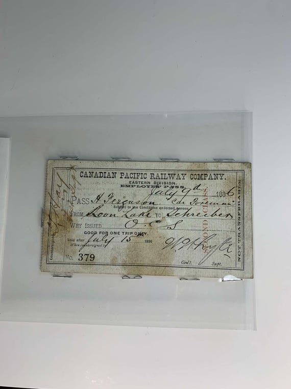 Canadian Pacific Railways Employee Pass July 9-July 15, 1886