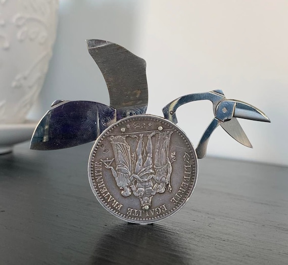 Rare Eloi Pernet - 1875 5 Franc Silver Coin Manicure Knife