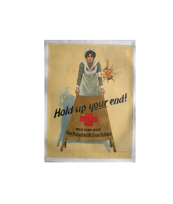 WWI United States of America Red Cross War Fund Week "Hold Up Your End" Poster circa 1918