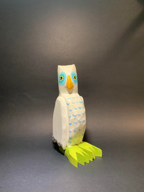 Contemporary Folk Art Carved Wooden Owl - Signed by Artist - Lunenburg Nova Scotia Canada