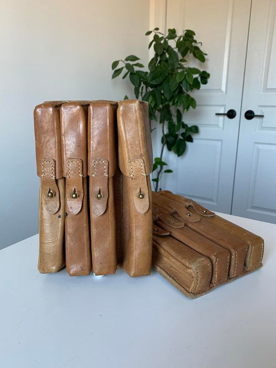 Pair of Original Yugoslav M56 SMG Leather Four Cell Magazine Pouch - Works with MP 40 Magazines & Others