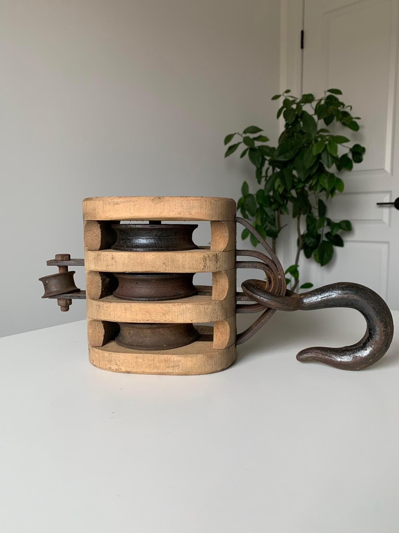 Large Triple Wood Pulley Made by the Canada Block Company