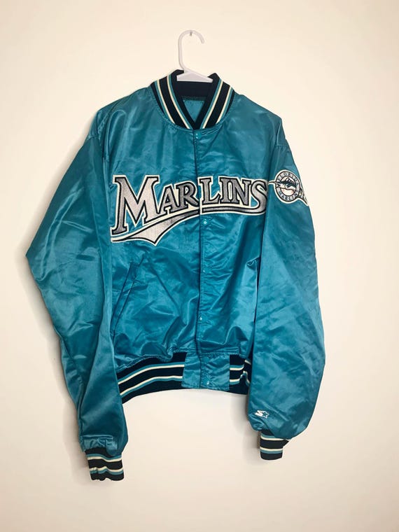 Vintage Florida Marlins Major League Baseball Satin Jacket by STARTER - Size Large