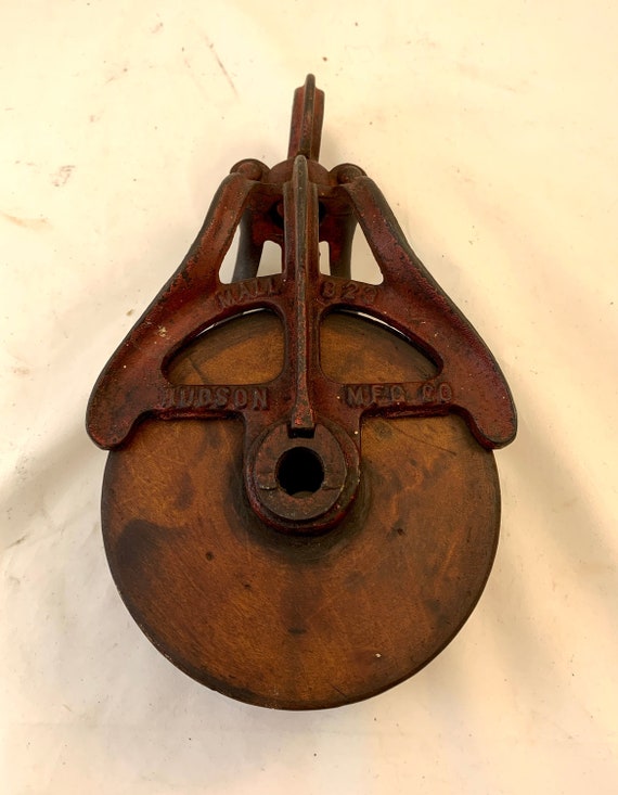 Vintage Hudson MFG Co Cast Iron & Wood Pulley Etsy