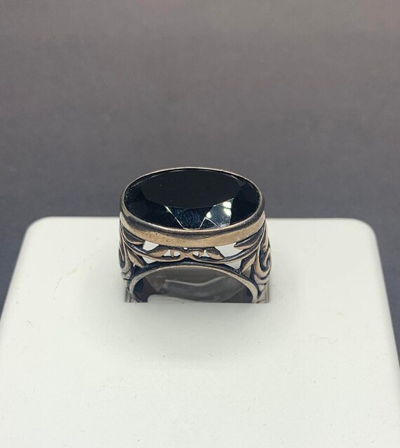 Sterling Silver 925 Ring with Bezel Set Black Stone