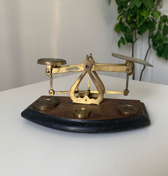 Antique Brass Small Postal Scale with Weights