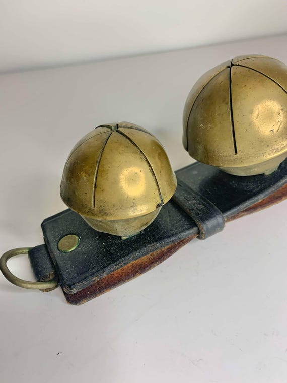 Set of 4 Antique Brass Swedish Rump Bells on Leather