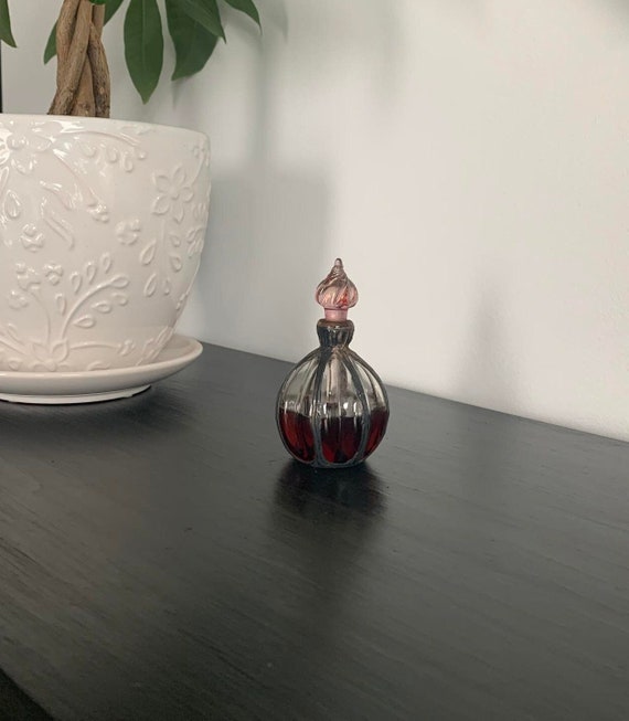 Vintage Perfume Bottle with Blown Glass and Metal Banding