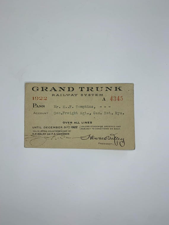 Grand Trunk Railway System Pass 1922