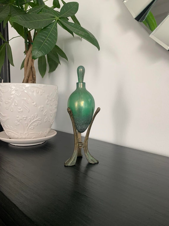 Iridescent Crackle Glass Egg Perfume Bottle on Stand