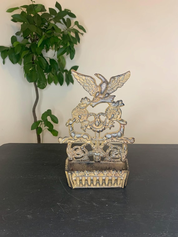 Vintage Cast Iron Eagle Wall Box / Match Holder