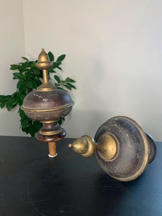 Pair of Antique Gilded Finials with Acorn Motif in Original Paint