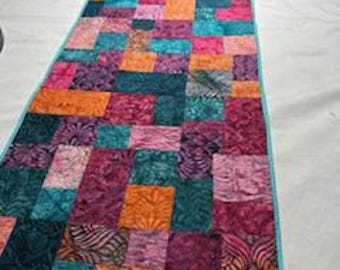 Handmade Batik Quilted Table Runner – Sunset Colors, Boho Decor