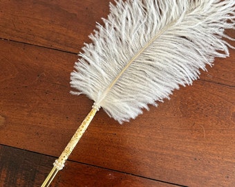 Slim Gold Embellished Ostrich Feather Pen -HS-gold