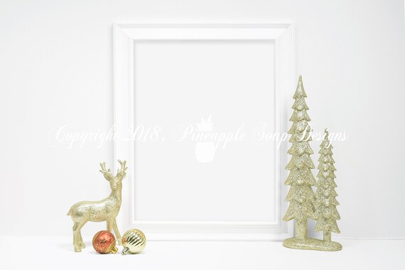 White And Gold Christmas Mockup 8x10 White Framed