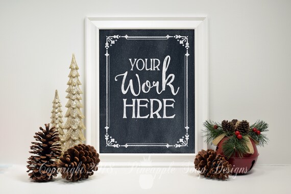 Christmas Mockup 8x10 White Framed Winter Mock Up
