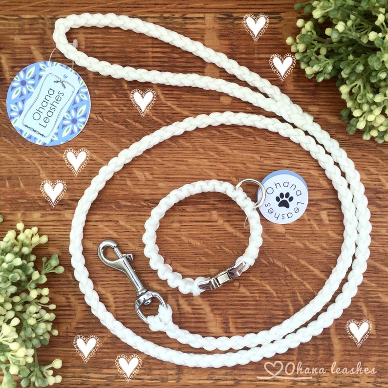 Light Duty Wedding Dog Leash and Collar Set Thin White Dog Etsy