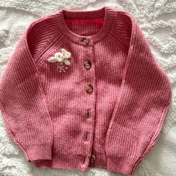 Girls embroidered flower sweater cardigan