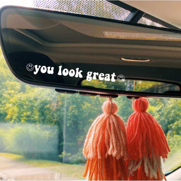 you look great smiley face rear view mirror decal - car accessories boho
