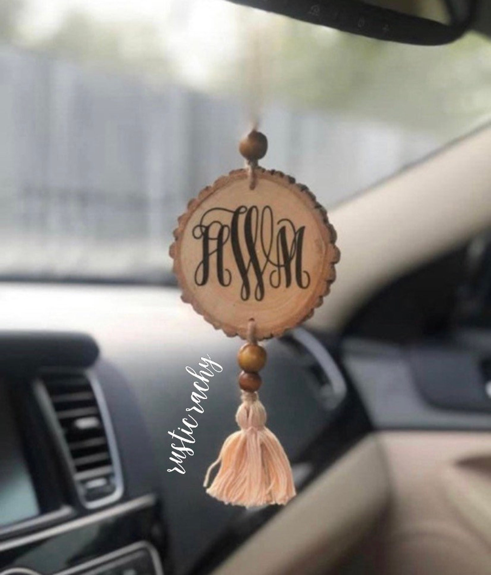 Monogram Car Charm Rear View Mirror Hanging Car Ornament Etsy