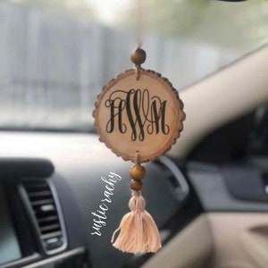 Monogram Car Charm - Rear View Mirror Hanging - Car Ornament - Boho - Car Accessories