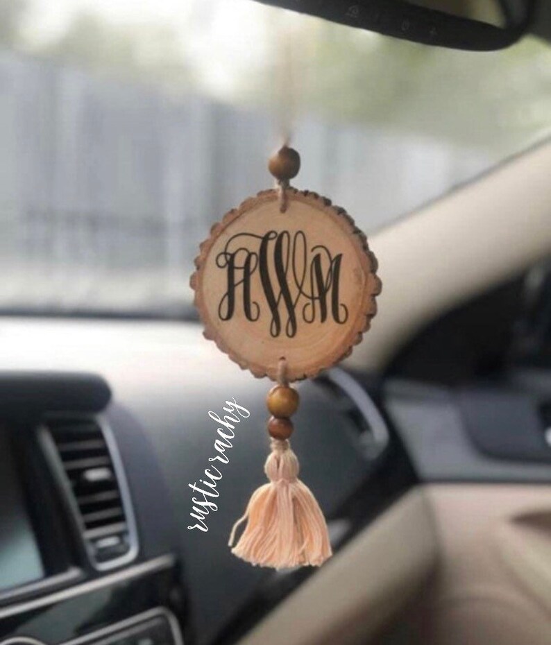 Monogram Car Charm Rear View Mirror Hanging Car Ornament Etsy