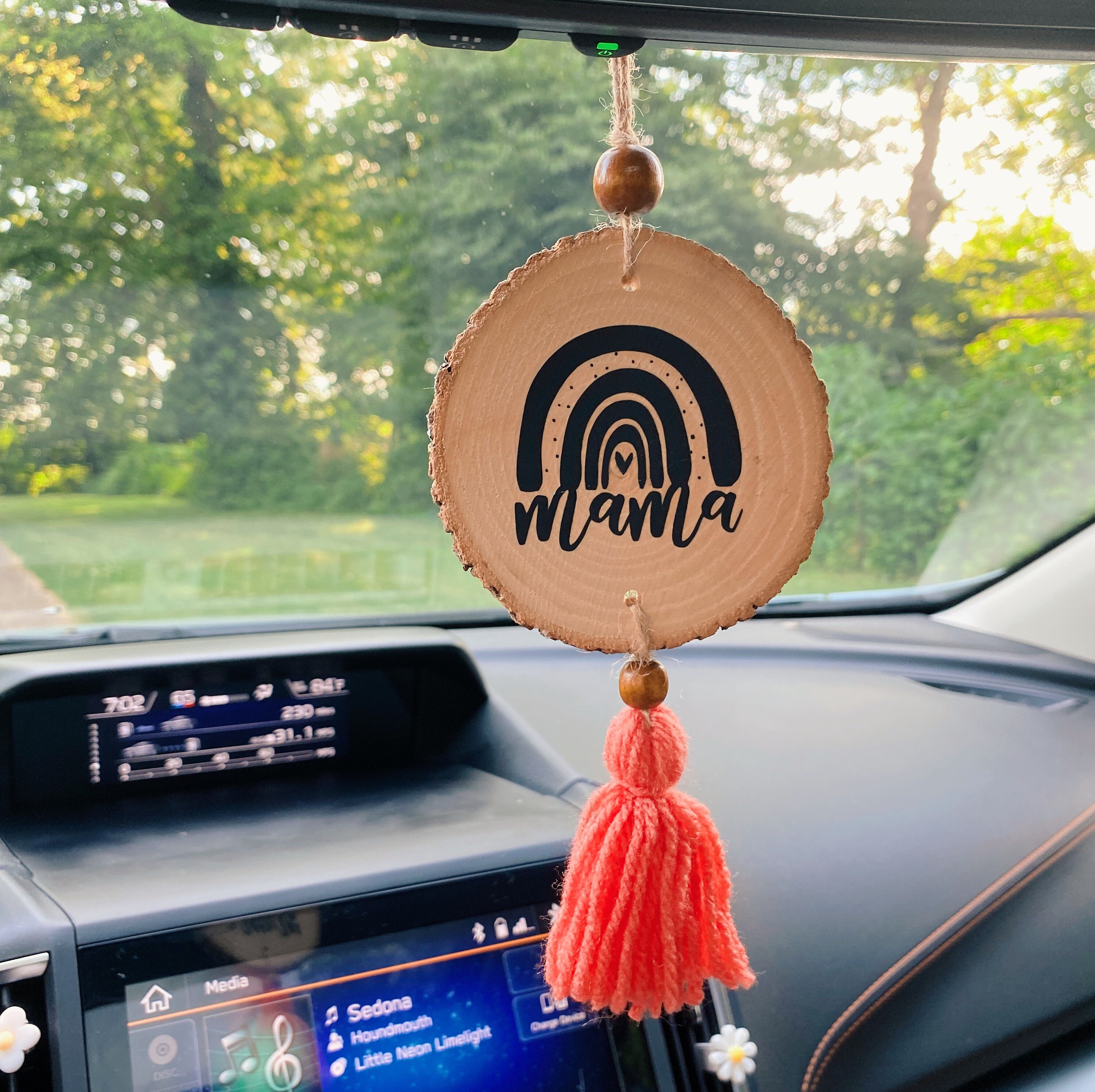 Mama car charm wood slice boho car accessories bohemian Etsy