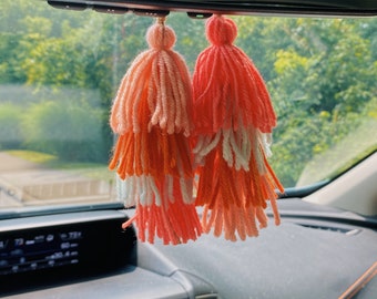 pastel tassels car charm - bohemian oil diffuser - car accessories- car decor - rear view mirror hanging - boho car ornament