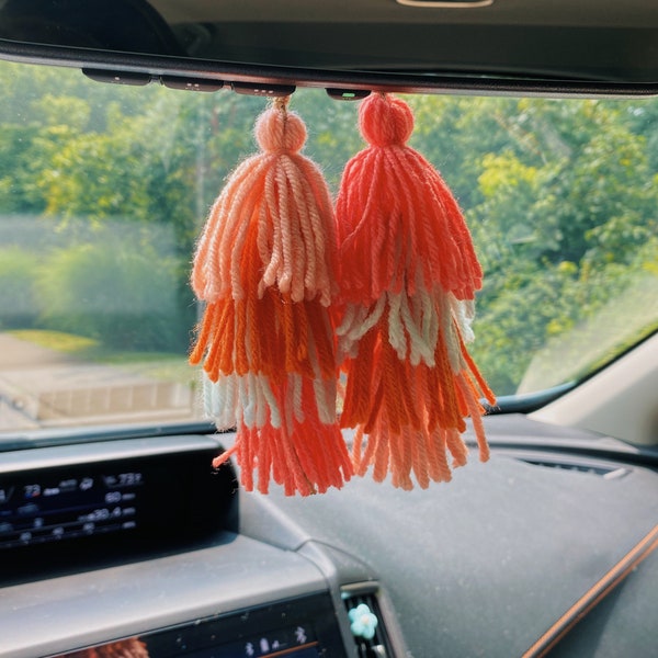 pastel tassels car charm - bohemian oil diffuser - car accessories- car decor - rear view mirror hanging - boho car ornament
