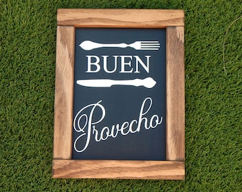 Buen Provecho Wood Sign, Spanish Kitchen Decor, Let's Eat