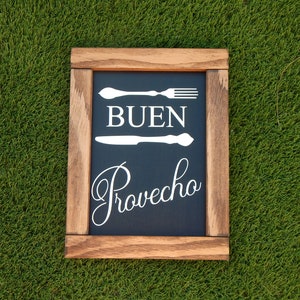 Spanish home decor, food sign, home and living, wood signs, wall hangings, cocina, kitchen decor, Spanish decor, Buen Provecho, Let&#39;s Eat