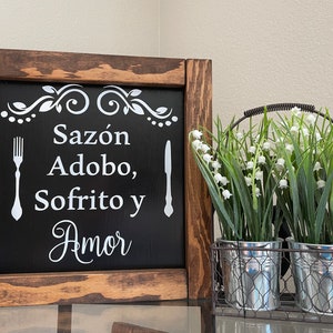 Decoración del hogar español, sazonado con amor, letrero de cocina, cocina, letrero de comida, colgante de pared, decoración de cocina,