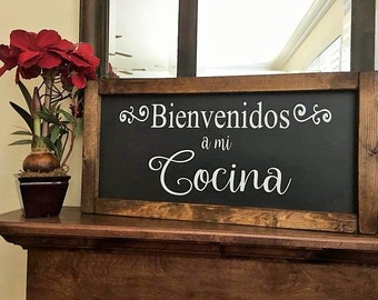 Bienvenidos a mi Cocina Sign, Spanish Kitchen Decor, 12x24 Wood Sign