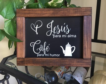 Jesus & Cafe Wood Sign, Spanish Decor, Kitchen Wall Hanging