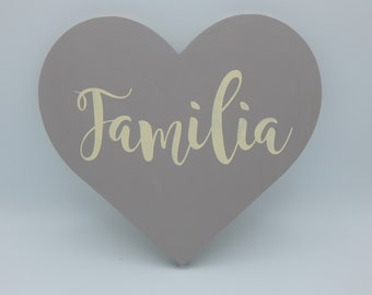 Familia Wood Heart Sign, Spanish Home Decor