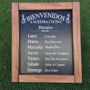 Spanish home decor,13x15, Spanish welcome sign, Spanish wall decor, kitchen sign, Spanish decor, daily schedule, cooking schedule