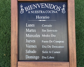 Spanish home decor,13x15, Spanish welcome sign, Spanish wall decor, kitchen sign, Spanish decor, daily schedule, cooking schedule