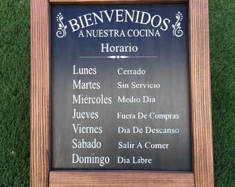 Spanish Kitchen Welcome Sign, Rustic Home Decor (13x15)
