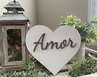 Amor Sign, Spanish Farmhouse Wood Heart Decor
