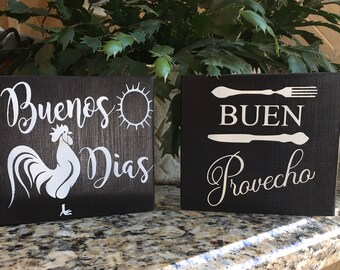 Spanish Kitchen Wood Block Signs, Cocina Decor (Set of 2)