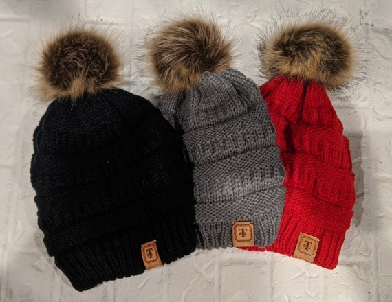 Knit Winter Hat w/ Leather Patch