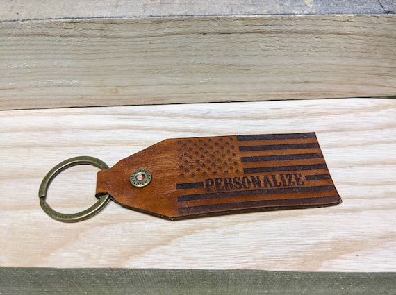 Personalized Leather American Flag Keychain **Free Shipping**