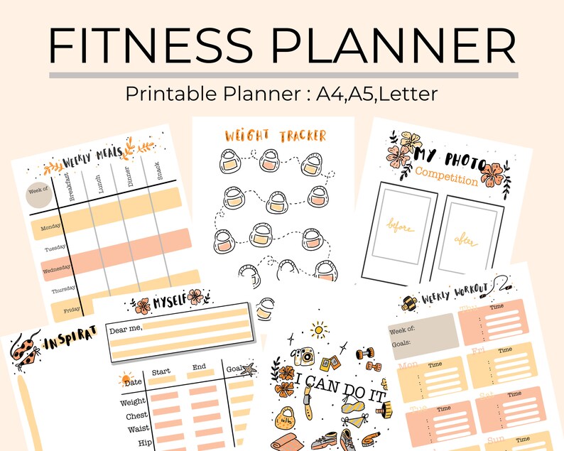 Fitness Planner Printable Printable Health and Fitness Etsy