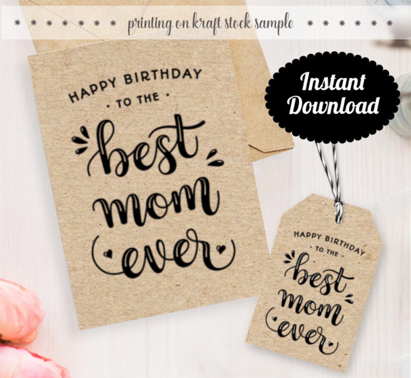 Printable Happy Birthday Mom Greeting Card and Gift Tag Etsy UK